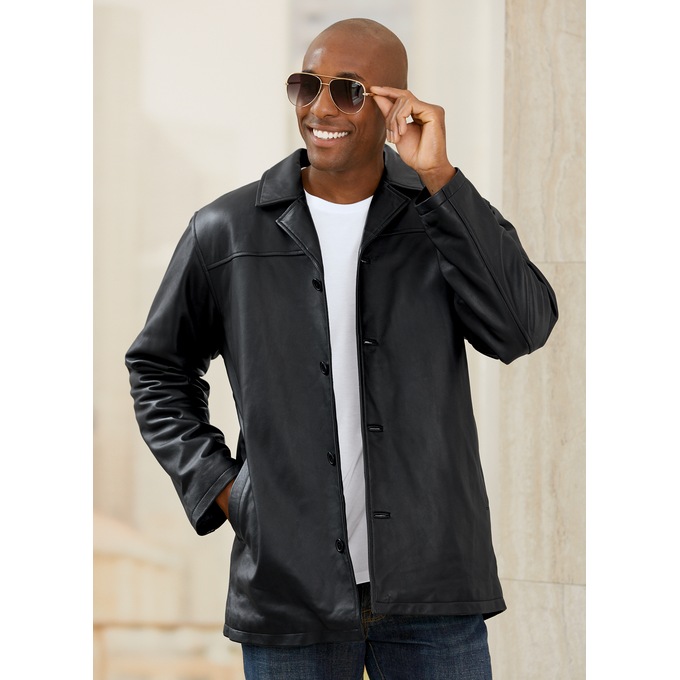 Button Front Leather Coat