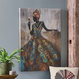 Metal Word Fruit Kitchen Wall Art embellished lady in dress canvas print large