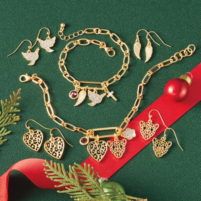 Charm Bracelet & 2-Pair Earring Set, , large