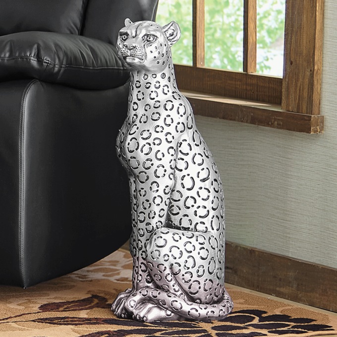 Silvertone Leopard Statue, , large