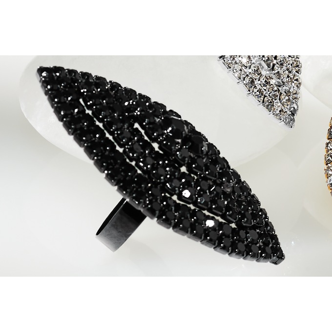 Crystal Marquise Cluster Ring, Black Gunmetal, large