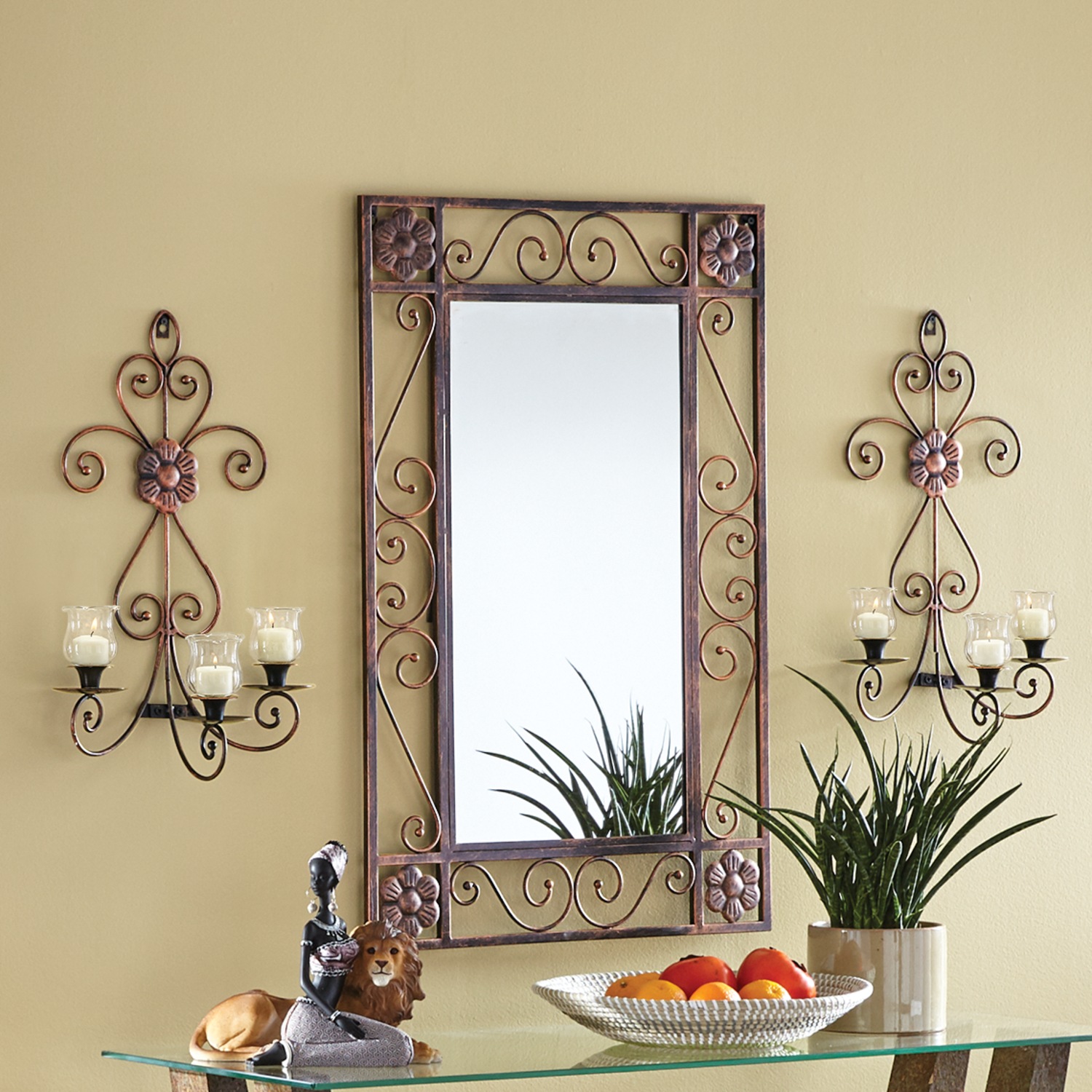 Melanie 3 Piece Mirror And Sconce Set Midnight Velvet
