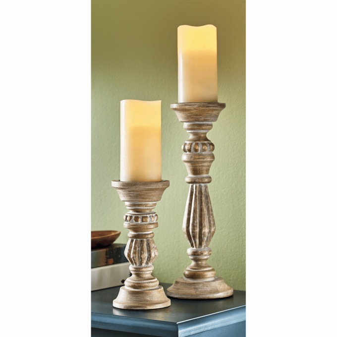 Set of 2 Turned Candleholders, , large