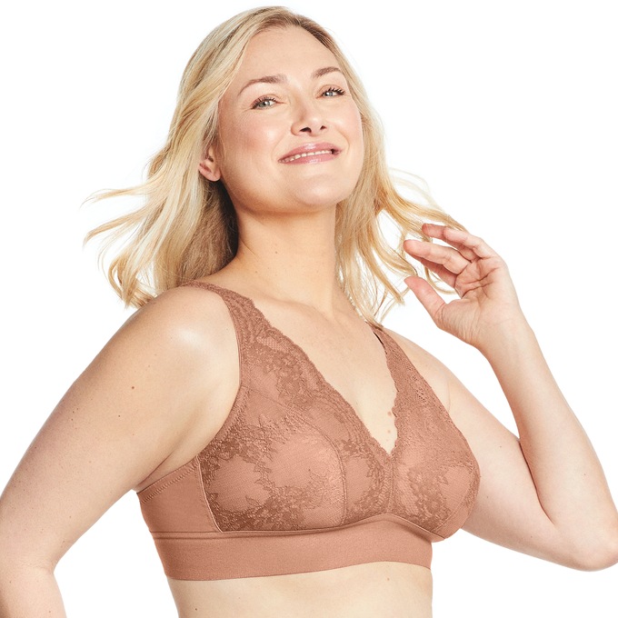 Lace Women's Bralette with Soft Stretch Lace and Wireless Comfort, Nude, large