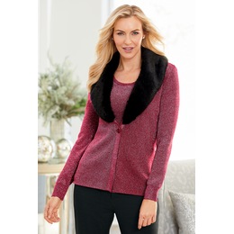 Faux-Fur Collar Twinset Sweater, , large