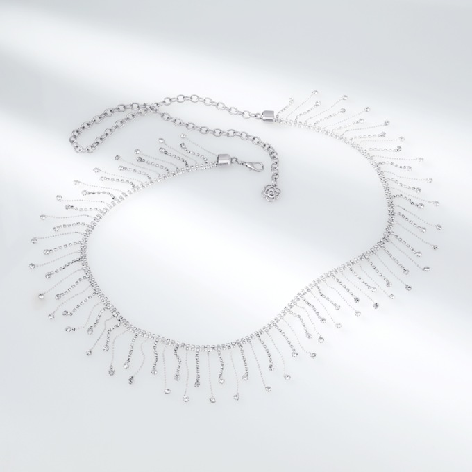 Rhinestone Drop-Chain Belt, Silver, large