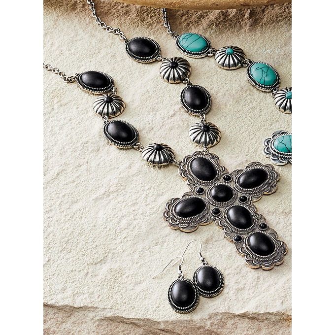 Faux-Stone Southwest Necklace and Earring Set, , large