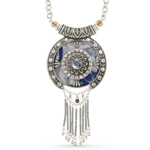 Tapestry/Crystal Medallion Necklace, , large