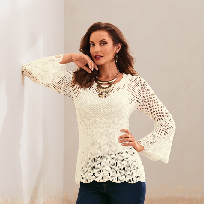 Crochet Knit Top, , large