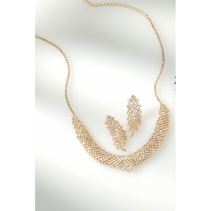 Crystal Necklace & Earring Set, Clear Goldtone, large