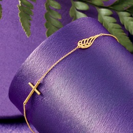 10K Gold Wing/Cross Bracelet, , large
