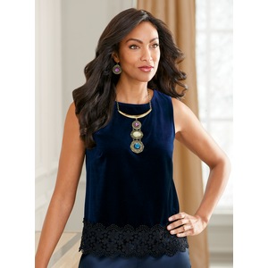 Velvet Tank with Lace Trim, , large