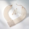 Crystal/Faux-Pearl Multi-Strand Necklace & Earring Set, Goldtone, large