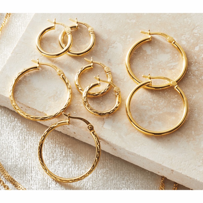 4-Pair Hoop Set, Gold over Sterling Silver, large