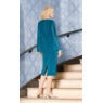 Raine Beaded-Neckline Sheath Dress with Sheer Chiffon Sleeves, Teal, large