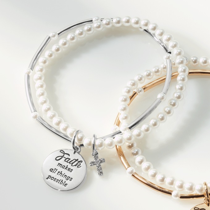Faith All Possible Faux-Pearl Stretch Bracelet, , large