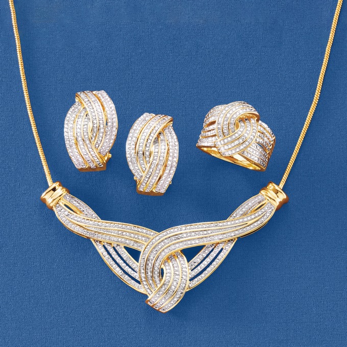 Diamond Swirl Necklace, Earring and Ring Set, , large