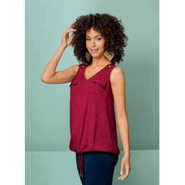 Tie-Waist Cargo Knit Tank, Red, large