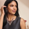 Crystal/Fringe Color Necklace & Earring Set, , large
