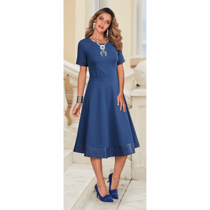 Beryl Faux-Leather Fit-and-Flare Dress, , large