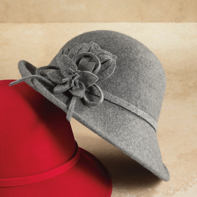 Elenor Wool Flower Fedora, Gray Heather, large
