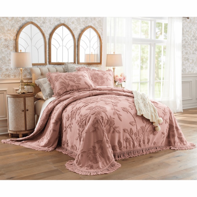 Alice Floral Chenille Bedspread, Blush, large