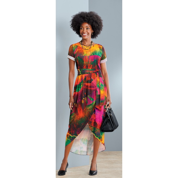 Faux-Wrap Maxi Dress, , large