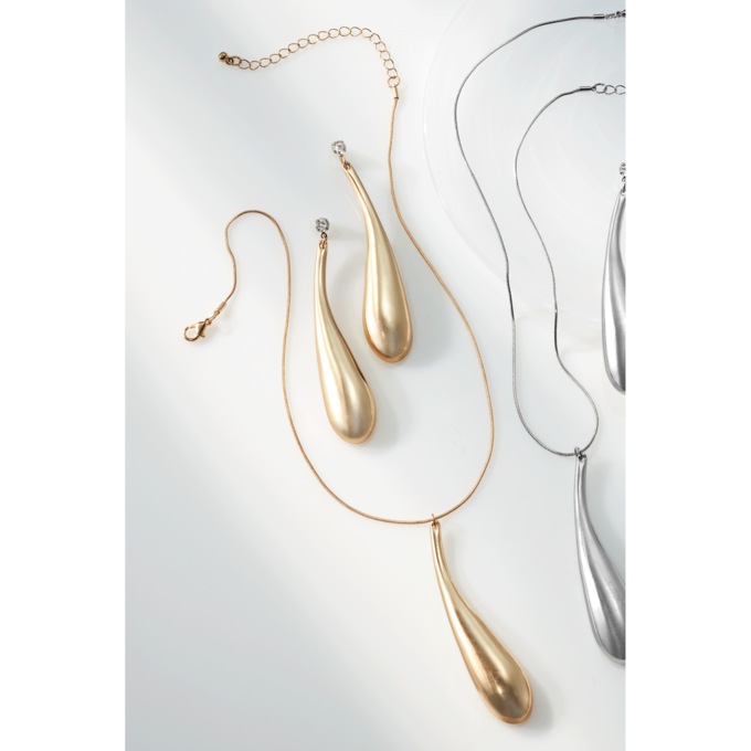Elongated Teardrop Necklace & Earring Set, , large