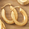10K Gold Oval Basketweave Hoops, , large