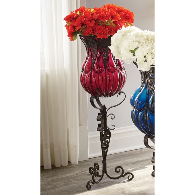 Corona Captured Glass Vase with Stand, , large