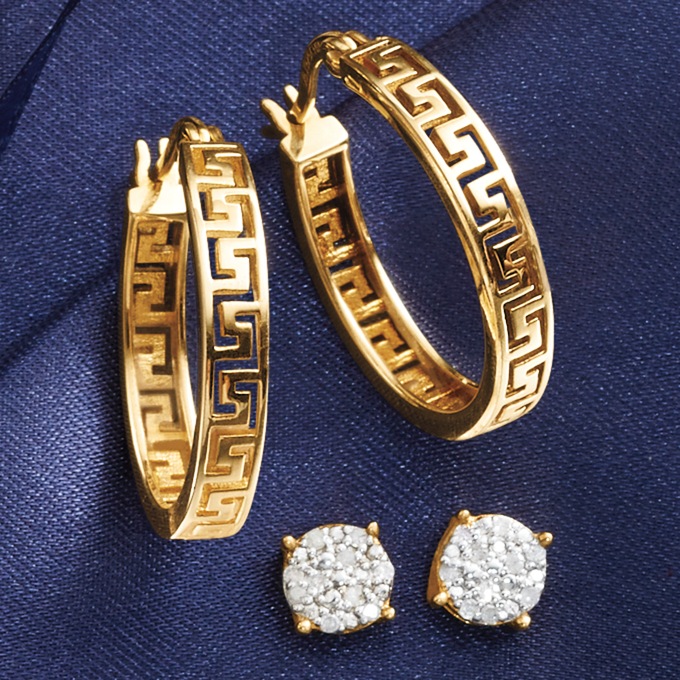 Diamond Hoop and Post Earring Set, , large