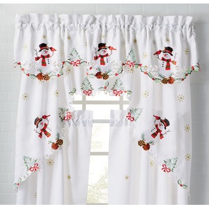 Embroidered Snowman Swag Pair, , large