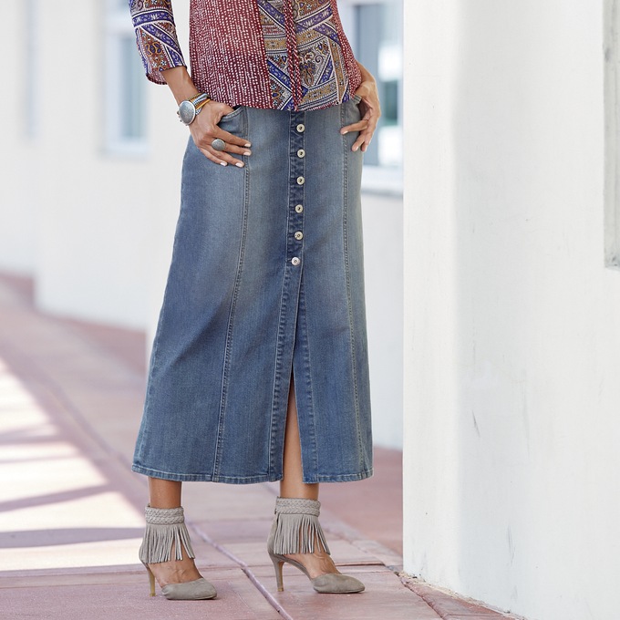 Ava Button Front Denim Skirt, , large
