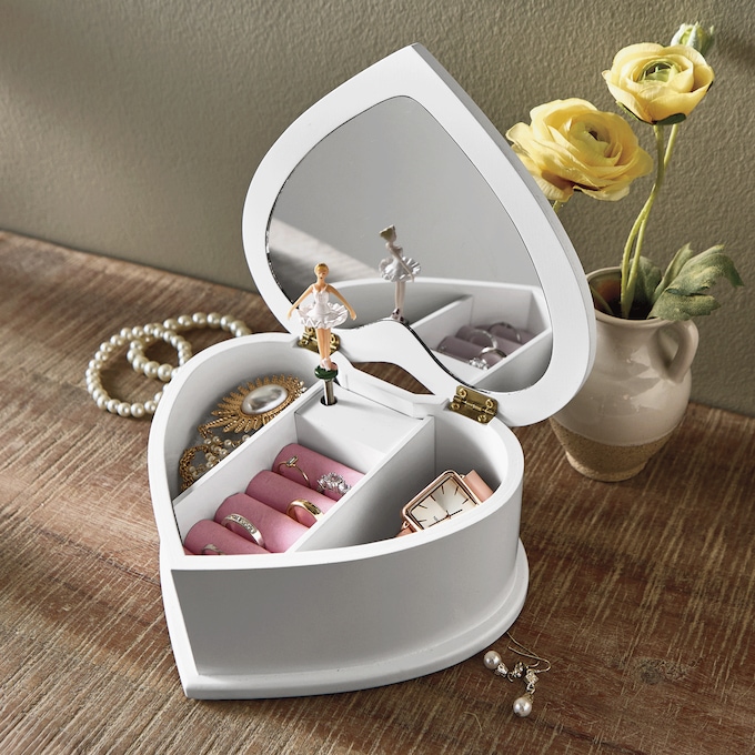 Musical Heart Jewelry Box, White, large