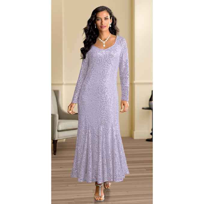 Sylvie Sequin Lace Gown, , large
