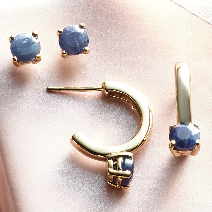 Gemstone 2-Pair Post/Hoop Set, Sapphire, large