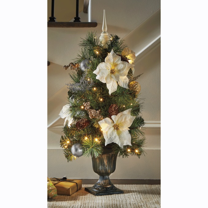 Lit Poinsettia Christmas Tree, , large
