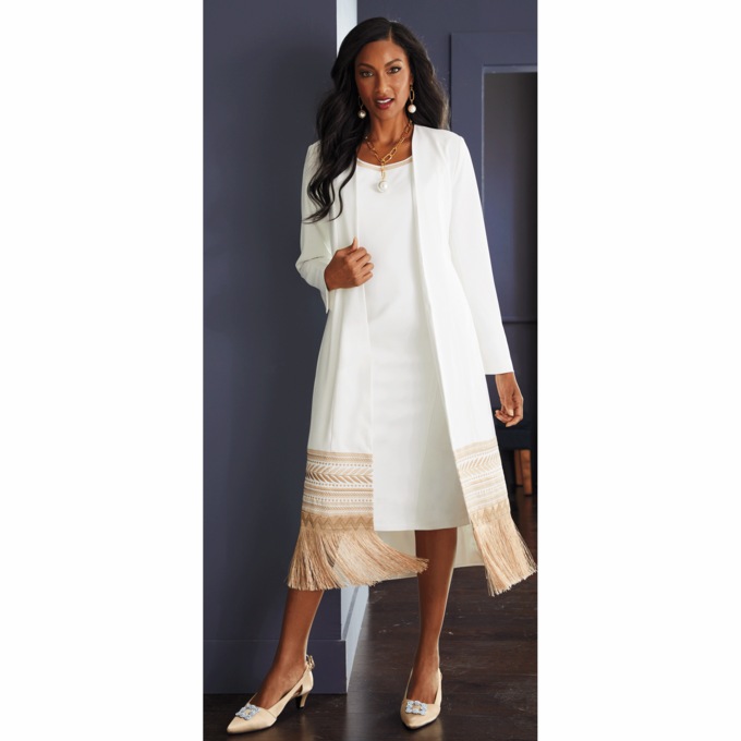 Pauletta Fringe Jacket Dress, , large