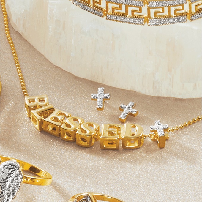 Diamond Blessed Necklace and Earring Set, , large