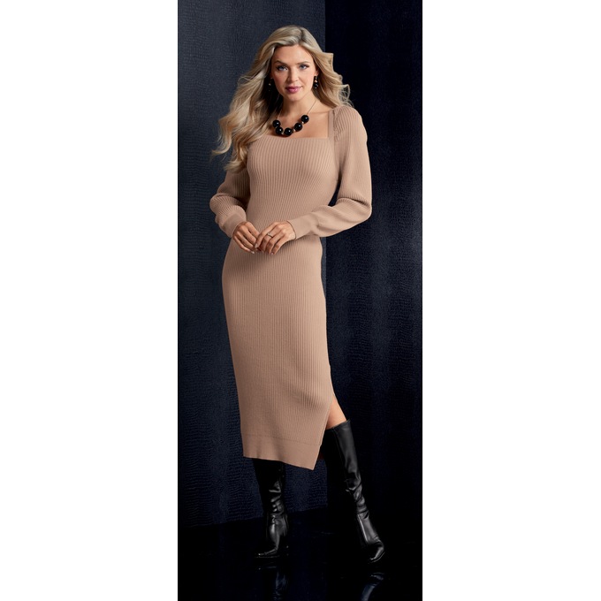 Tie-Back Ribbed Sweater Dress, , large
