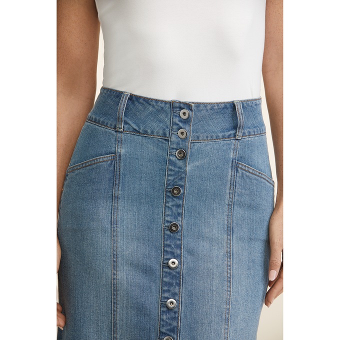 Ava Button Front Denim Skirt, , large
