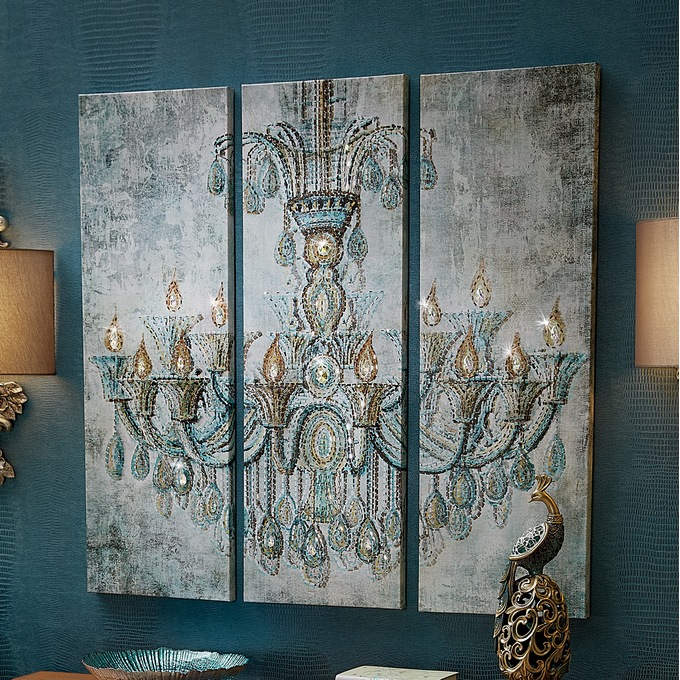 3 Piece Jeweled Chandelier Wall Art Midnight Velvet
