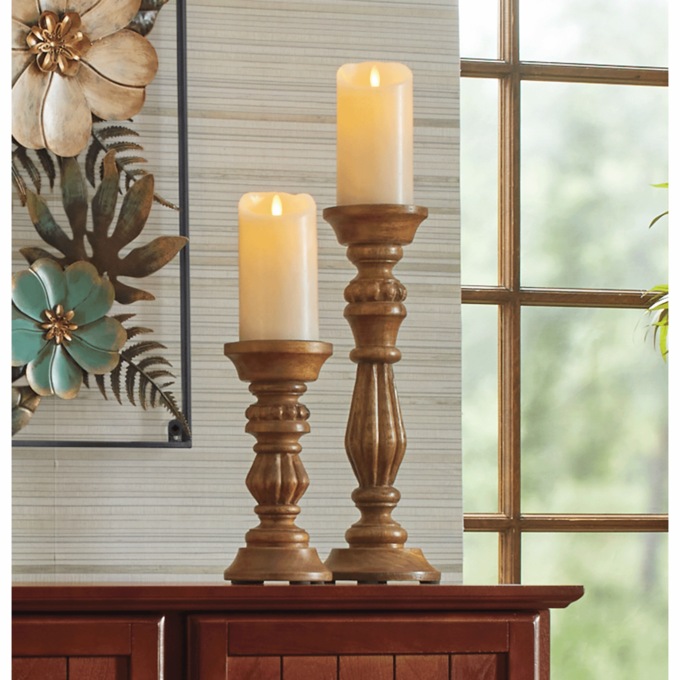 Set of 2 Turned Candleholders, , large
