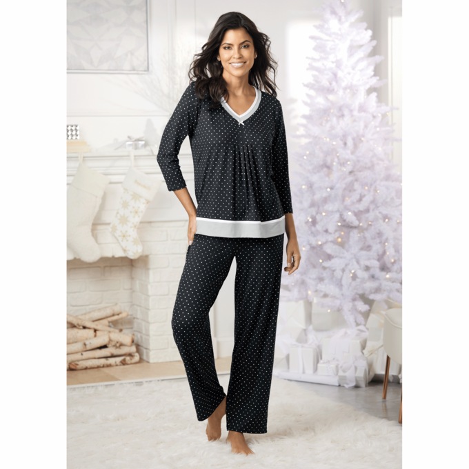 Vivian PJ Set, Black White Dot, large