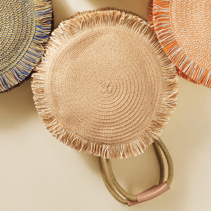 Fringe Circle Bag, Beige, large