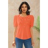 Prisha Puff-Sleeve Tee with Faux Pearls, , large