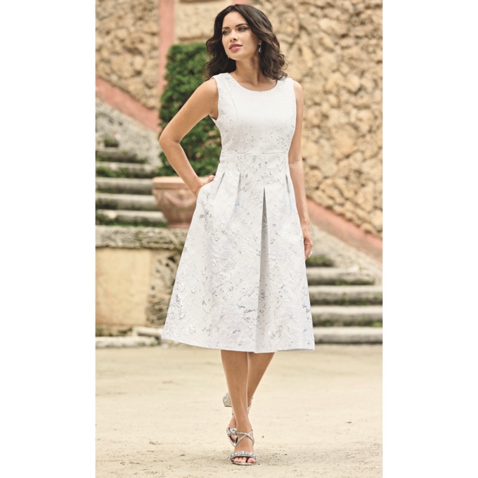 Minna Metallic Brocade Dress with Cropped Jacket and Removable Bow Detail, , large