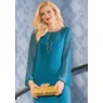 Raine Beaded-Neckline Sheath Dress with Sheer Chiffon Sleeves, , large