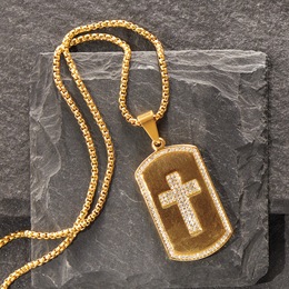 Majesty Crystal Cross Dog Tag Pendant, , large