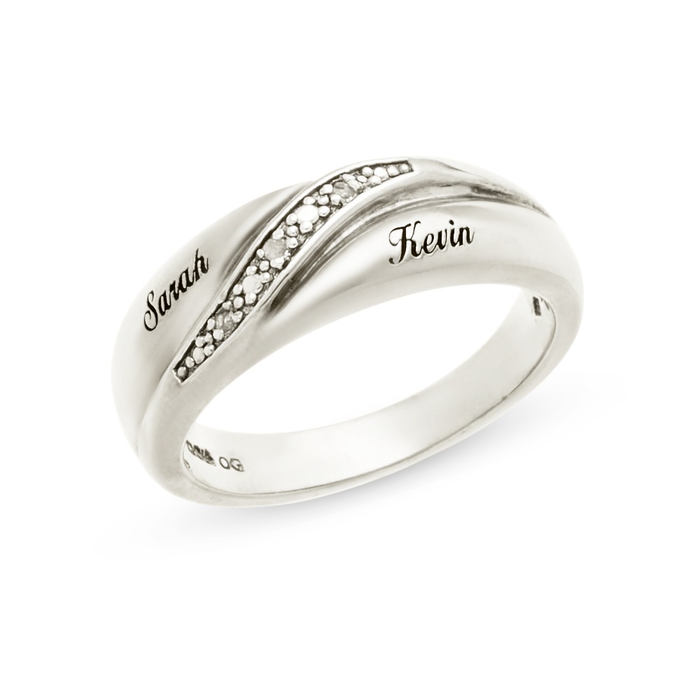 Sterling Diamond Unisex 2-Name Wedding Band, , large